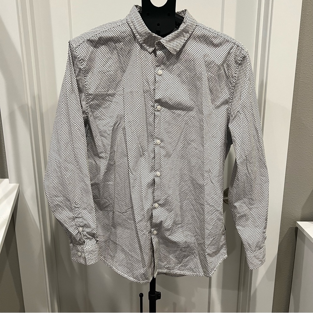 Kenneth Cole New York men’s white and black button down dress shirt slim fit XL